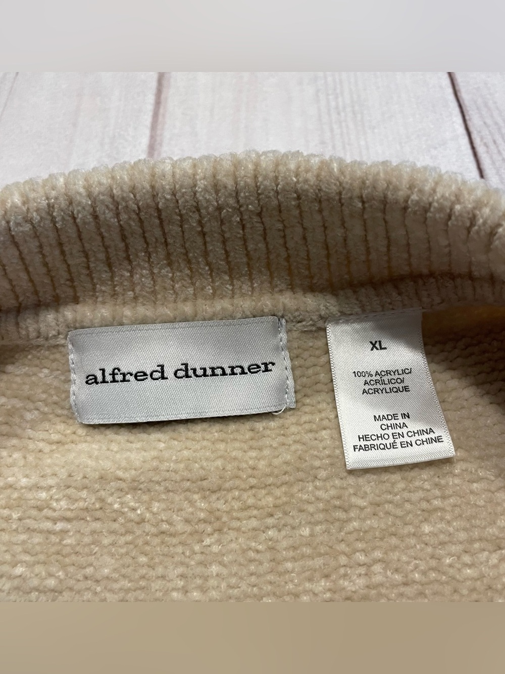 Alfred Dunner Cable Knit Zip Front Cardigan Sweater Womens XL Cream Classic Soft - Picture 7 of 10